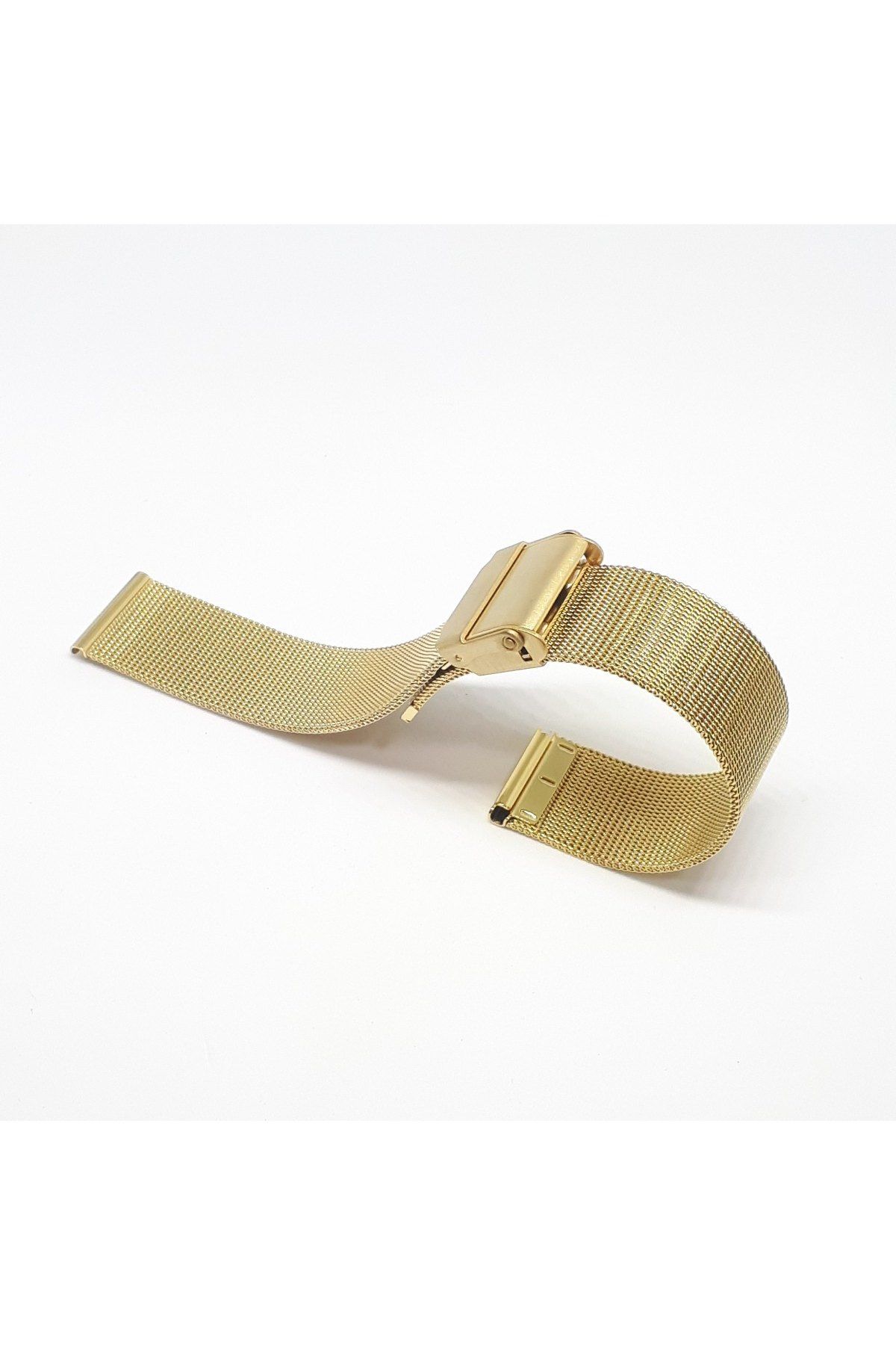 Sarı Gold Renk Hasır Ince Örgü Çelik Kaplama Metal Saat Kordonu 18mm