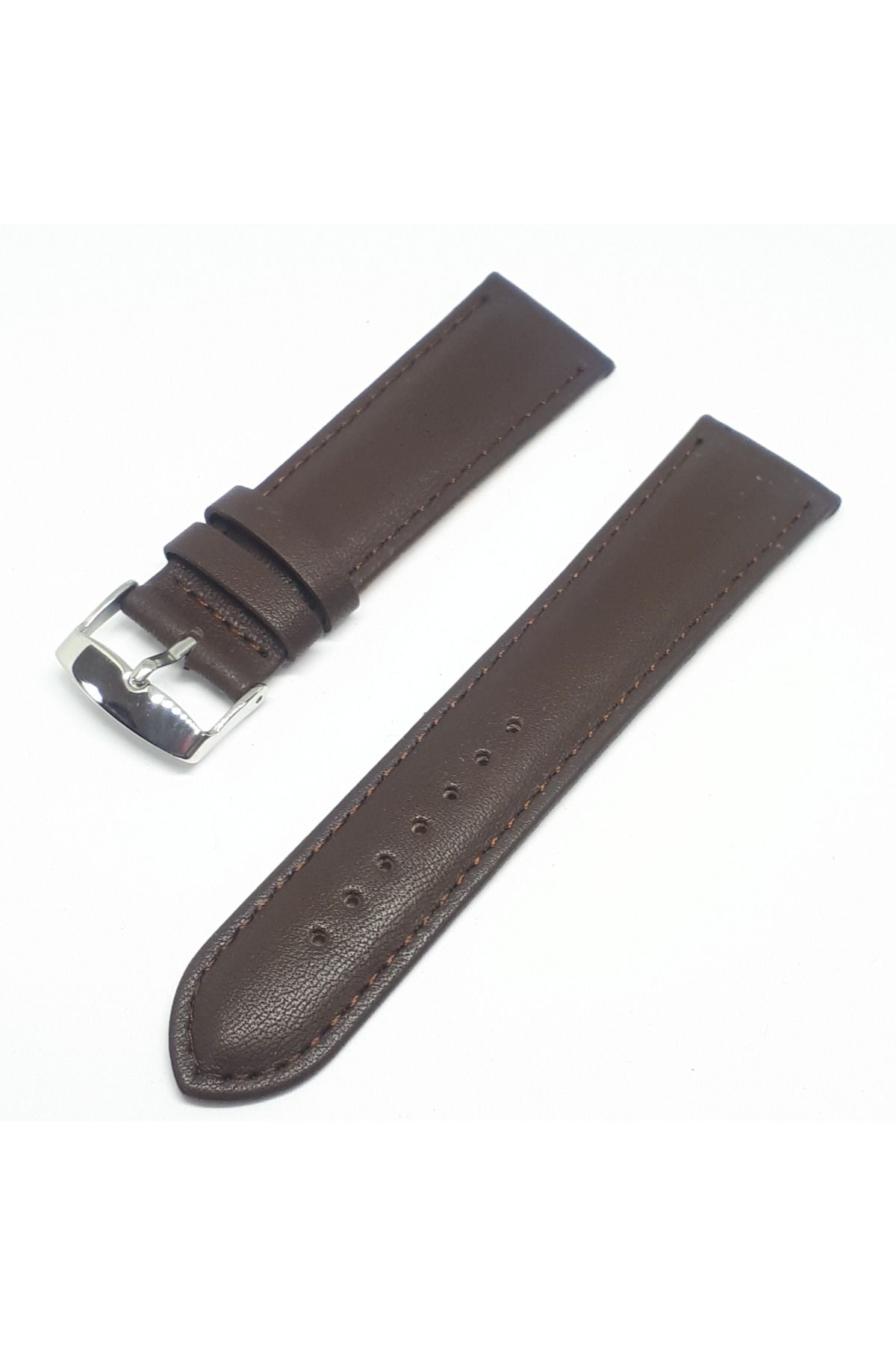 Unisex Kahverengi Desensiz Hakiki Deri Saat Kordonu 20 mm