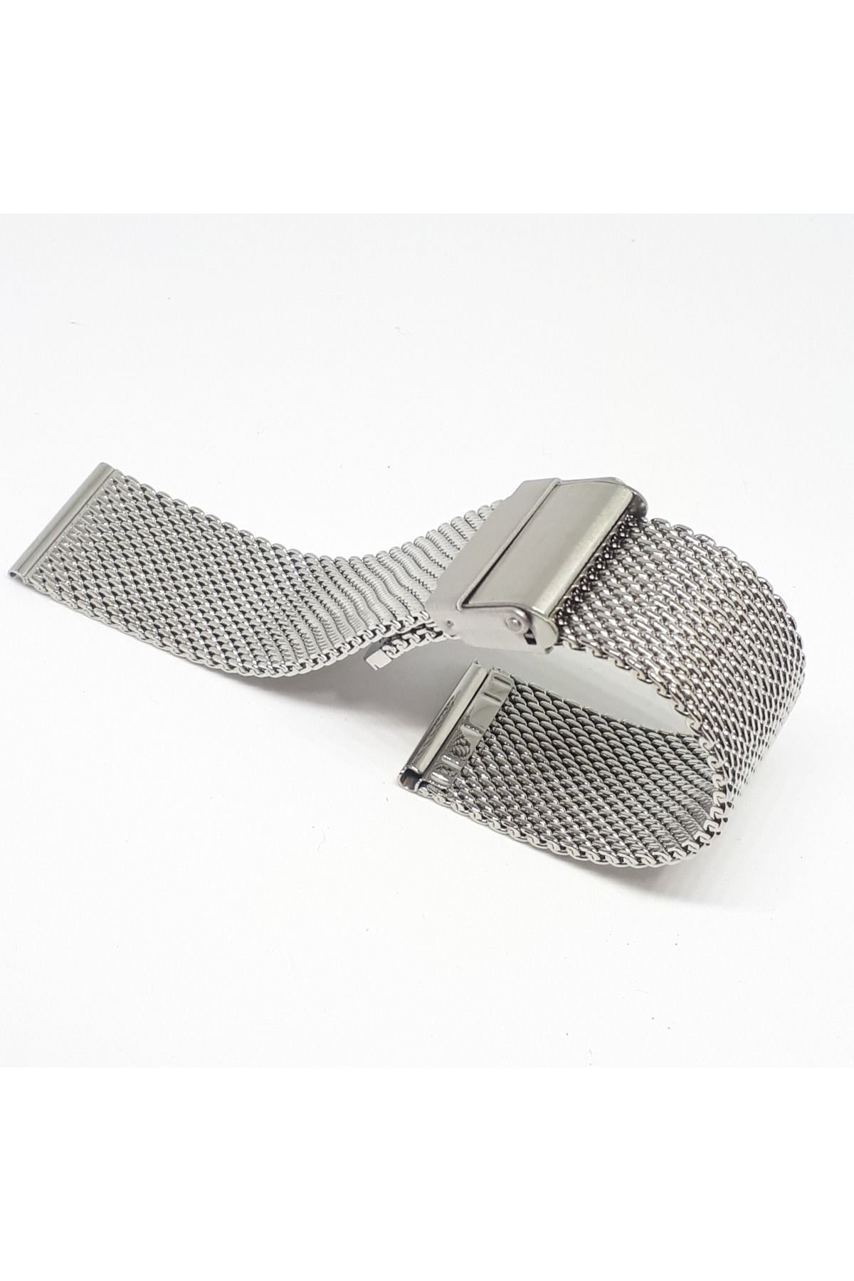 Hasır Kalın Örgü Çelik Kaplama Metal Saat Kordonu Beyaz 26mm