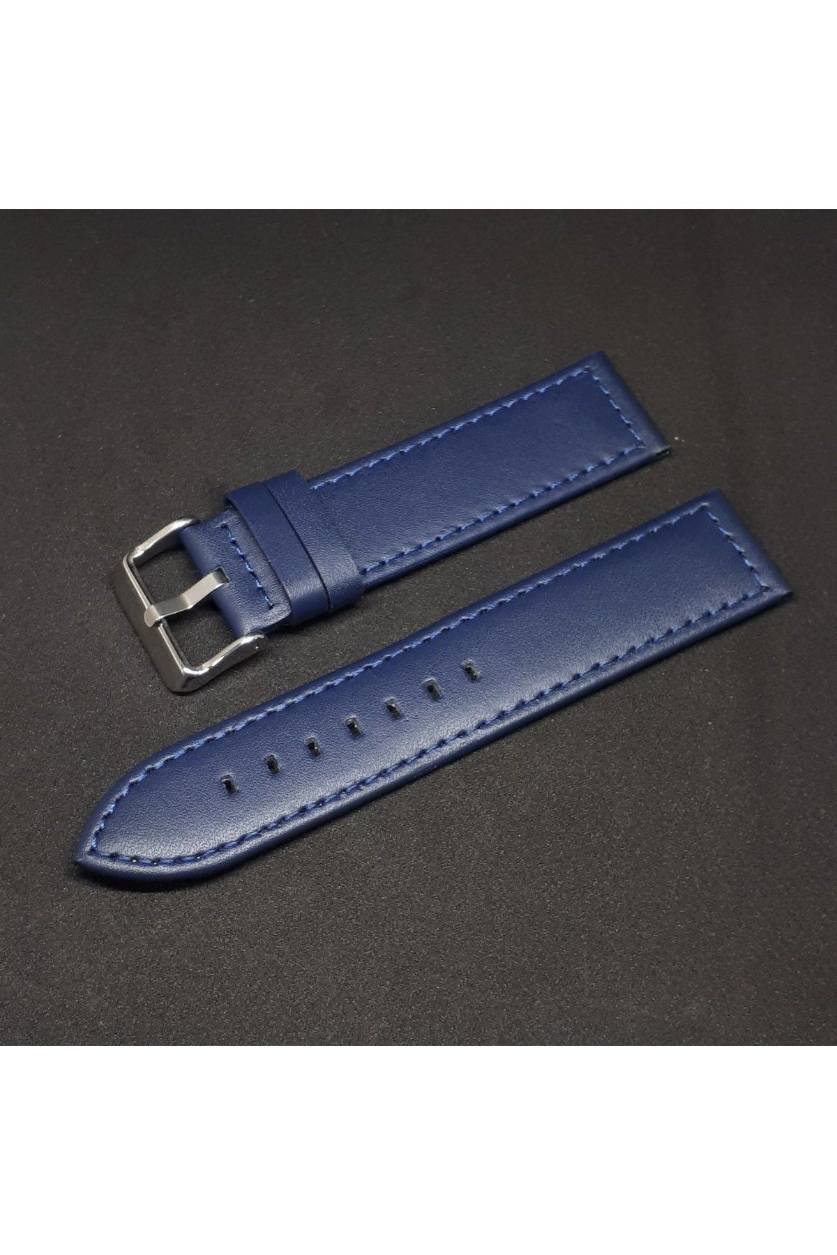 24mm Lacivert Mavi Düz Deri Saat Kayışı Kordonu 24x24
