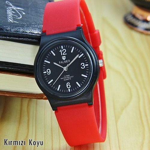Unisex Kırmızı-siyah Renkli Çocuk Kol Saati Erkek Kız